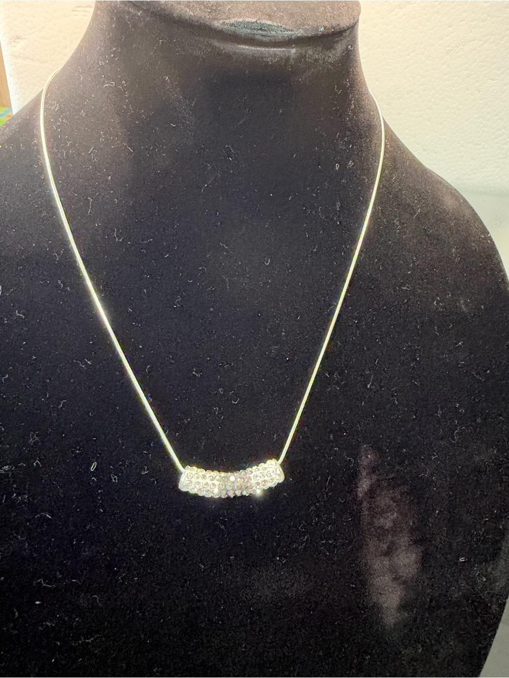 Gold Bar Pendant Necklace with Clear Crystals - Women Jewelry